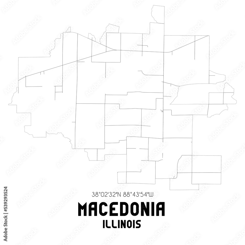 Macedonia Illinois. US street map with black and white lines.
