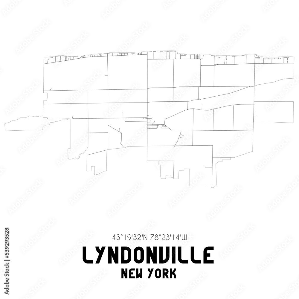 Lyndonville New York. US street map with black and white lines.