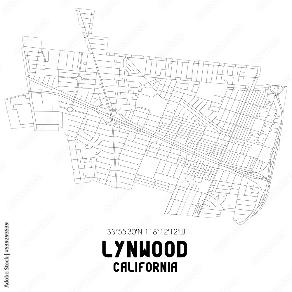 Lynwood California. US street map with black and white lines. Stock Illustration Adobe Stock