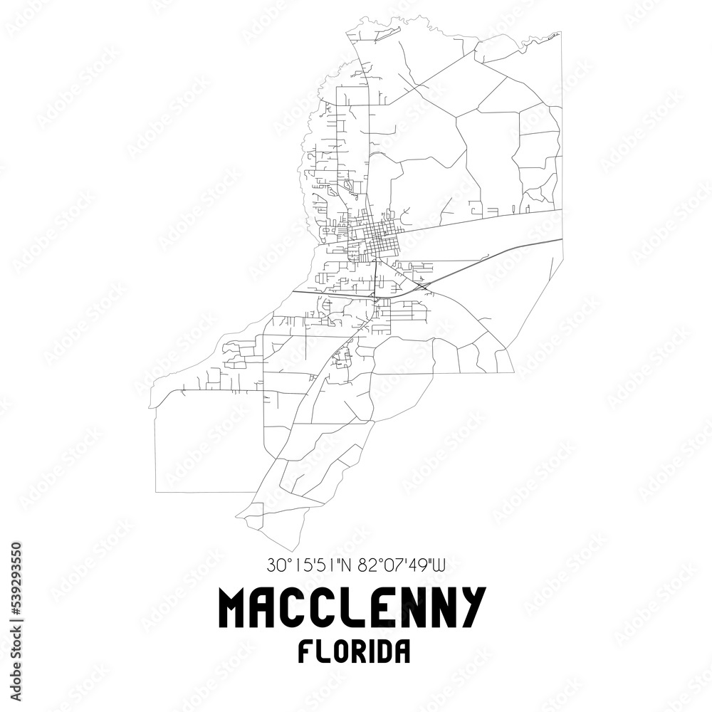 Macclenny Florida. US street map with black and white lines. Stock