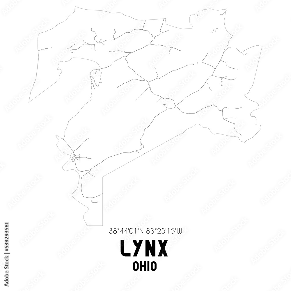 Lynx Ohio. US street map with black and white lines. Stock Illustration