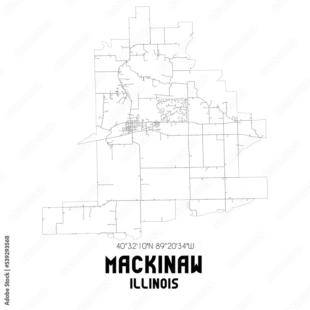 Mackinaw Illinois. US street map with black and white lines.