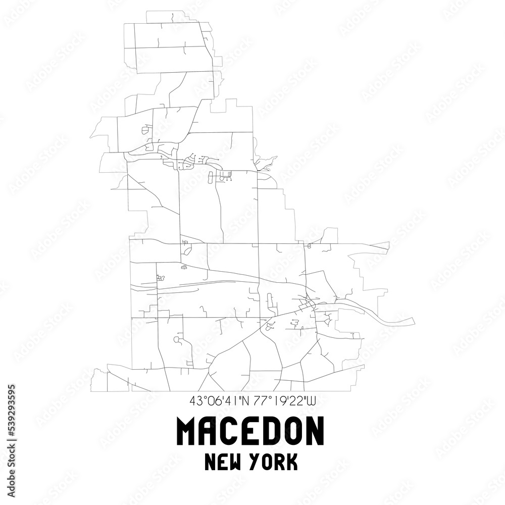 Macedon New York. US street map with black and white lines.