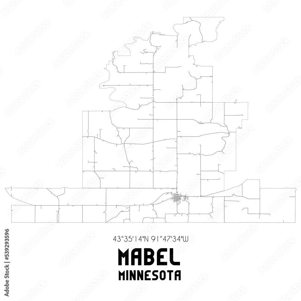 Mabel Minnesota. US street map with black and white lines.