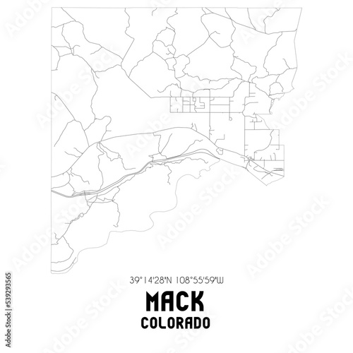 Mack Colorado. US street map with black and white lines.
