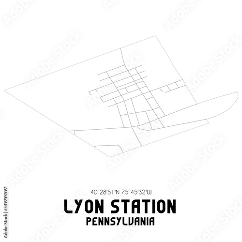 Lyon Station Pennsylvania. US street map with black and white lines.