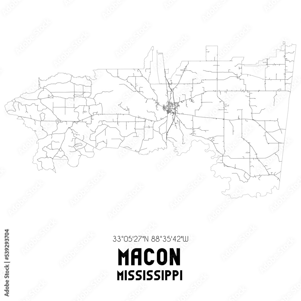Macon Mississippi. US street map with black and white lines.