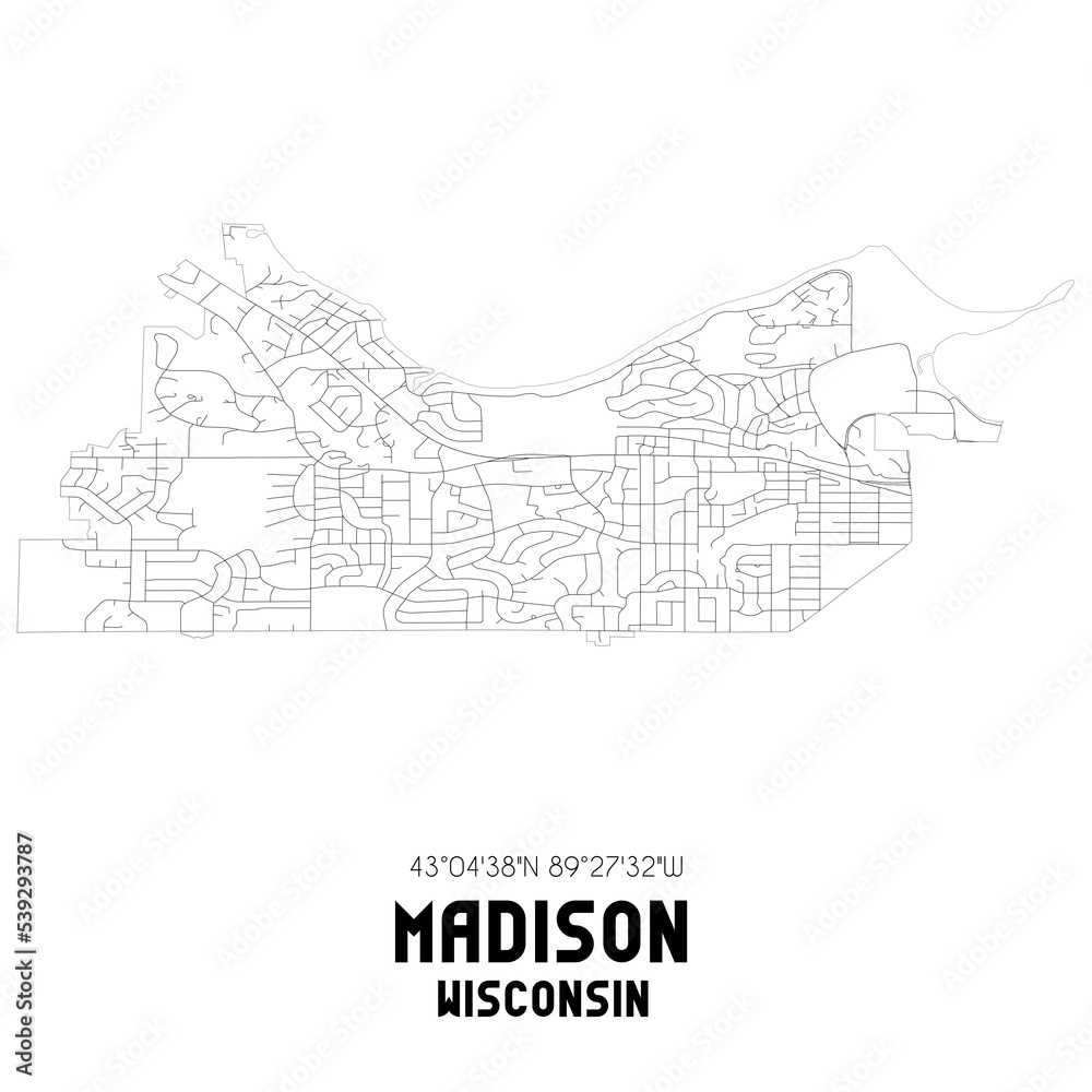 Madison Wisconsin. US street map with black and white lines.