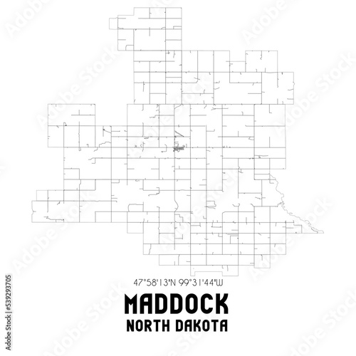 Maddock North Dakota. US street map with black and white lines.