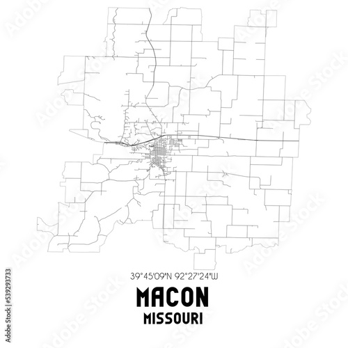 Macon Missouri. US street map with black and white lines.