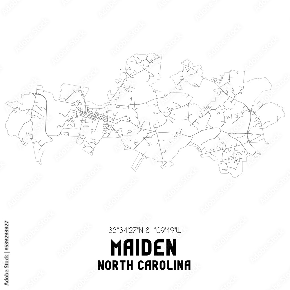 Maiden North Carolina. US street map with black and white lines.