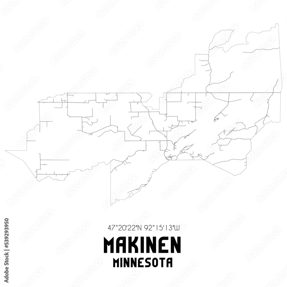 Fototapeta premium Makinen Minnesota. US street map with black and white lines.