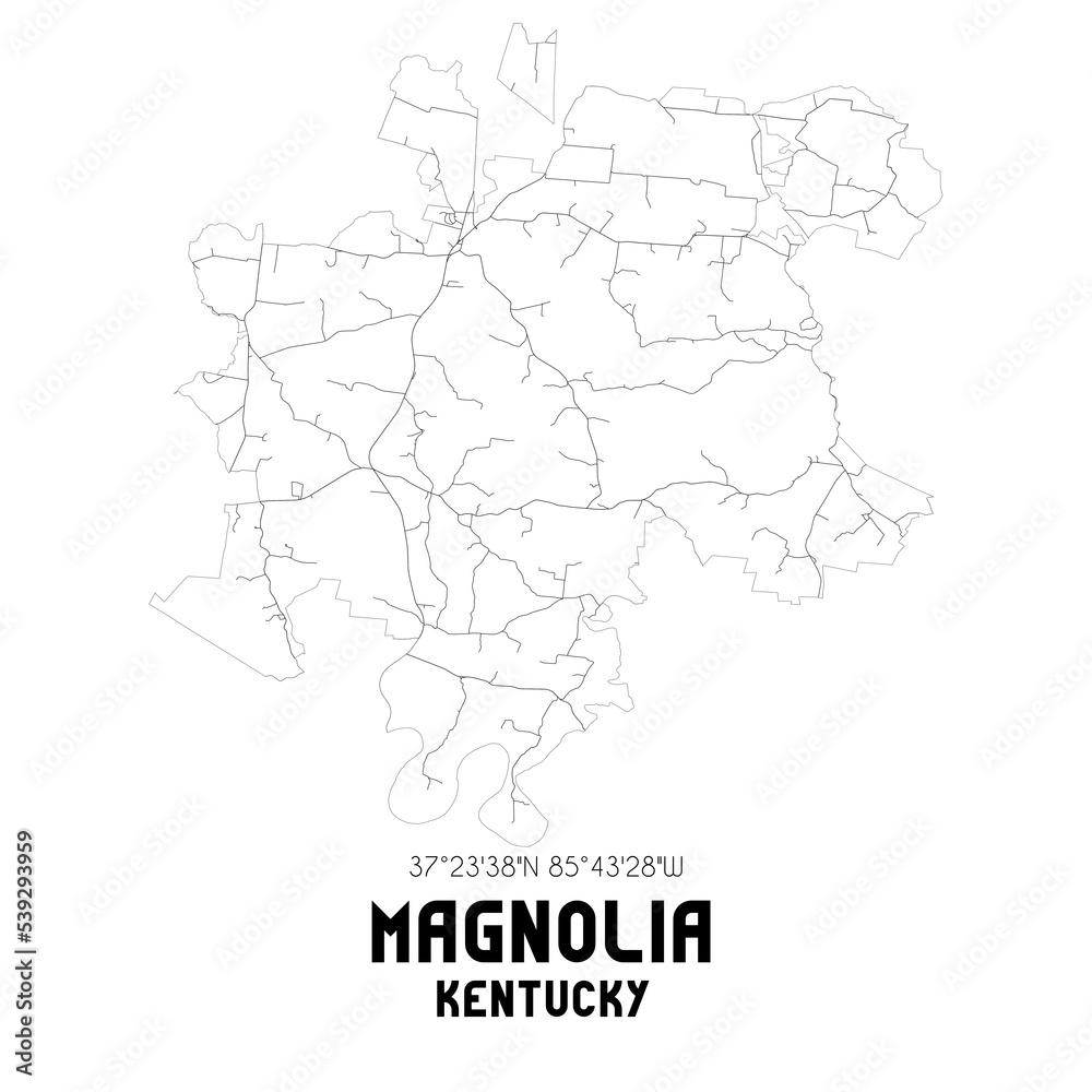 Magnolia Kentucky. US street map with black and white lines.