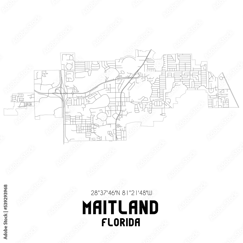 Maitland Florida. US street map with black and white lines. Maitland Florida. US street map with black and white lines.