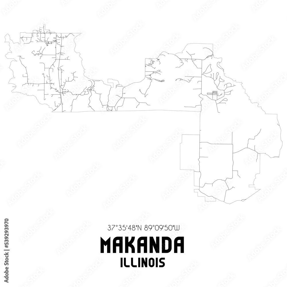Makanda Illinois. US street map with black and white lines.
