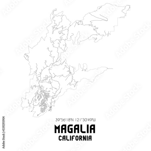 Magalia California. US street map with black and white lines.
