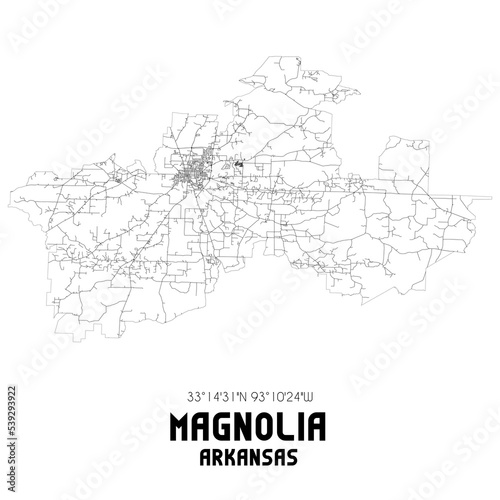 Magnolia Arkansas. US street map with black and white lines.