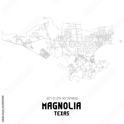 Magnolia Texas. US street map with black and white lines.