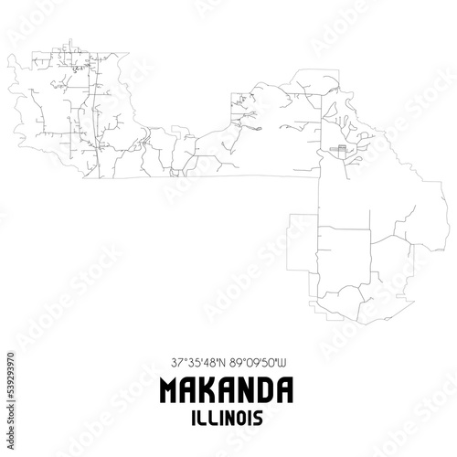 Makanda Illinois. US street map with black and white lines.