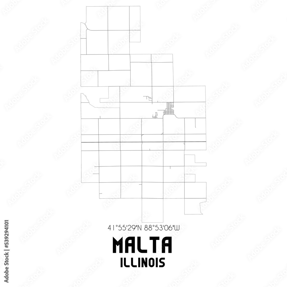 Malta Illinois. US street map with black and white lines. Malta Illinois. US street map with black and white lines.