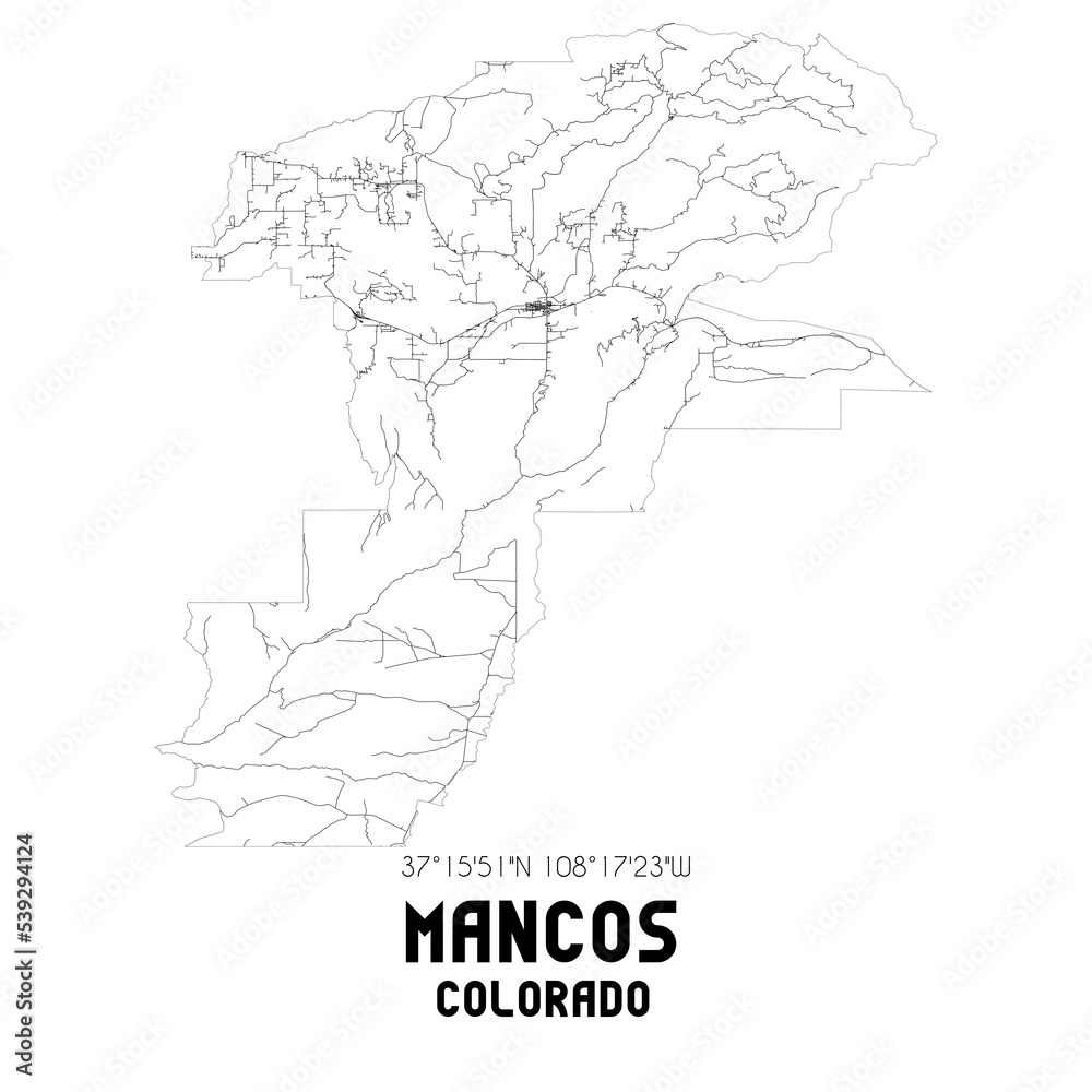 Mancos Colorado. US street map with black and white lines.