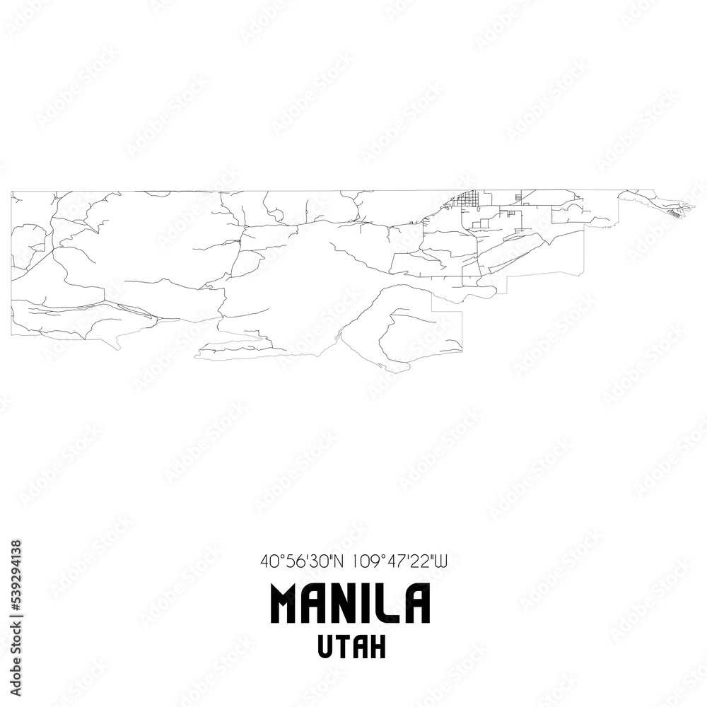 Manila Utah. US street map with black and white lines. Manila Utah. US street map with black and white lines.