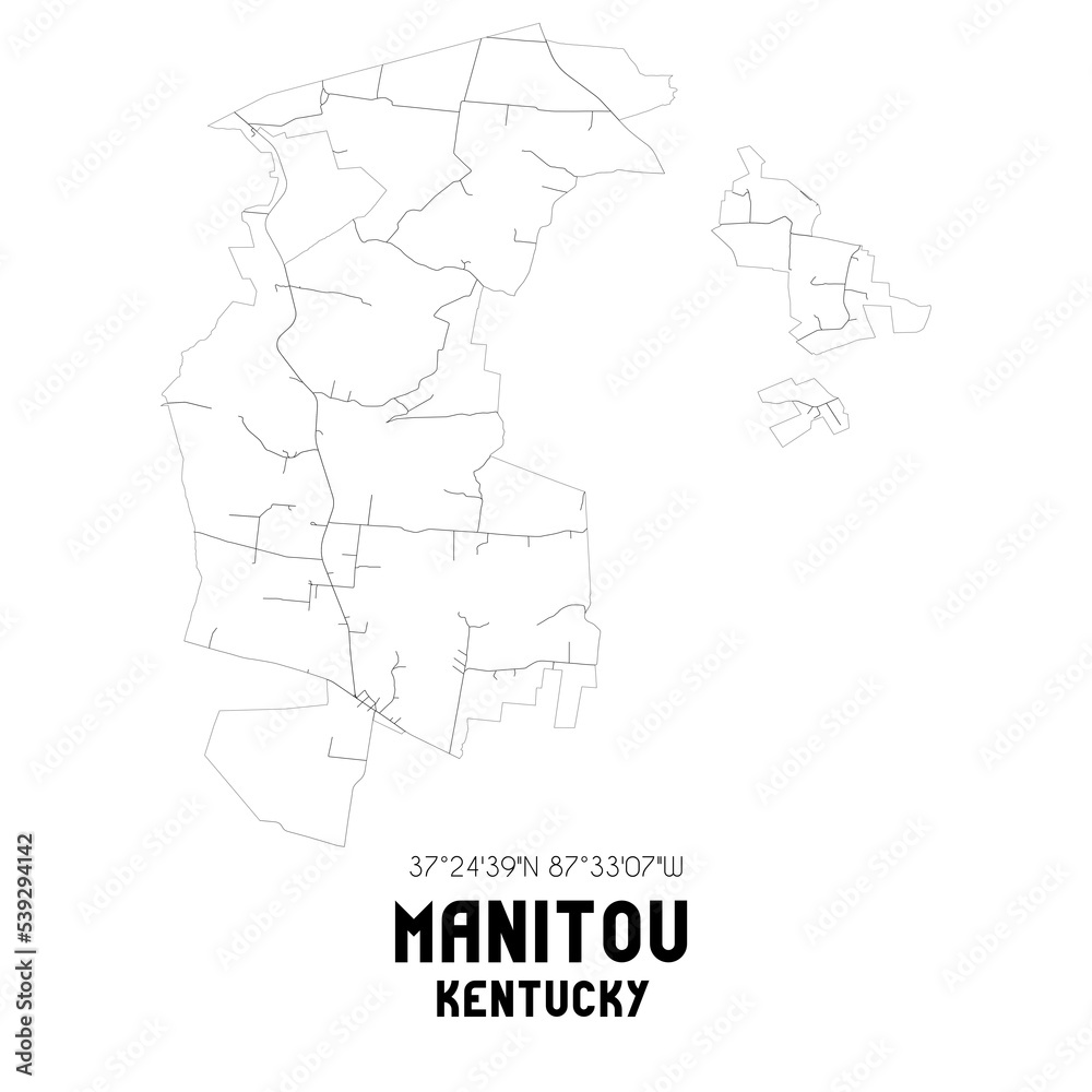 Manitou Kentucky. US street map with black and white lines.