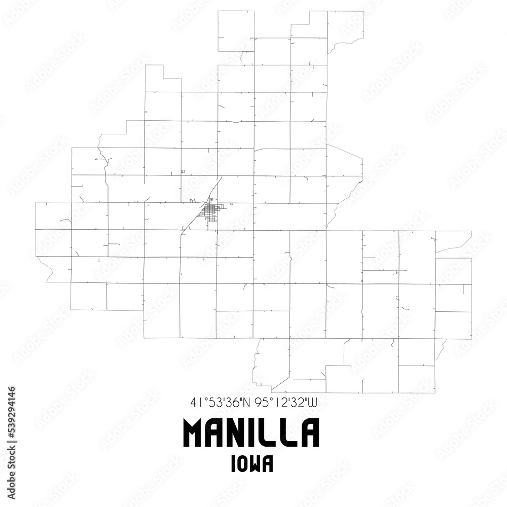 Manilla Iowa. US street map with black and white lines. Manilla Iowa. US street map with black and white lines.