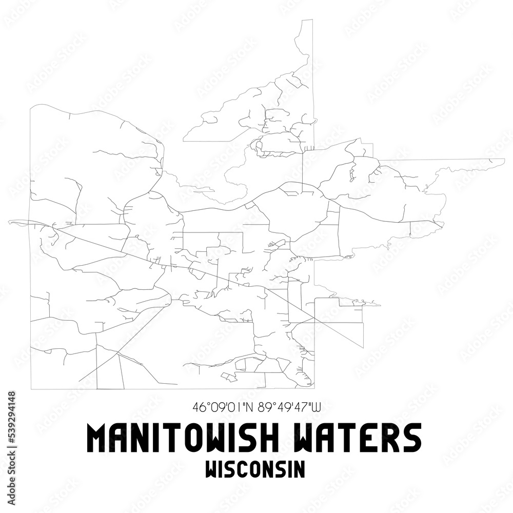 Manitowish Waters Wisconsin. US street map with black and white lines.