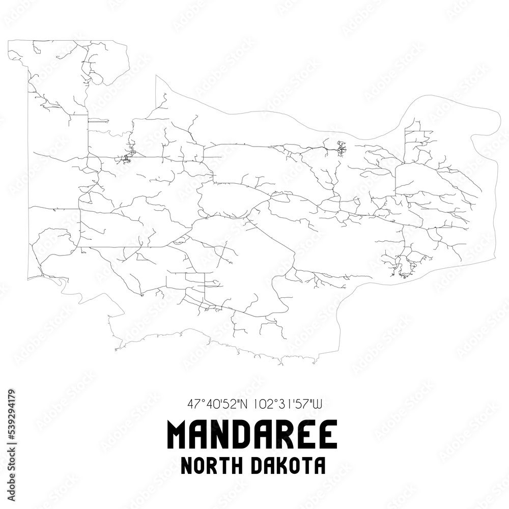 Mandaree North Dakota. US street map with black and white lines.