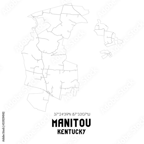 Manitou Kentucky. US street map with black and white lines.