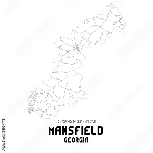Mansfield Georgia. US street map with black and white lines.