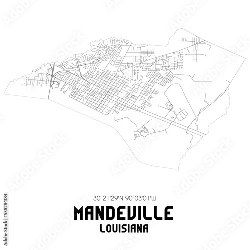 Mandeville Louisiana. US street map with black and white lines. photo