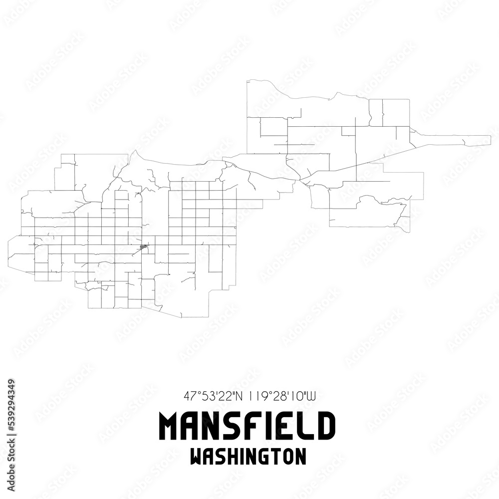 Mansfield Washington. US street map with black and white lines.