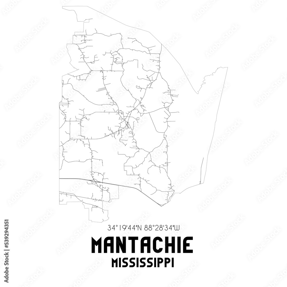 Mantachie Mississippi. US street map with black and white lines. Mantachie Mississippi. US street map with black and white lines.
