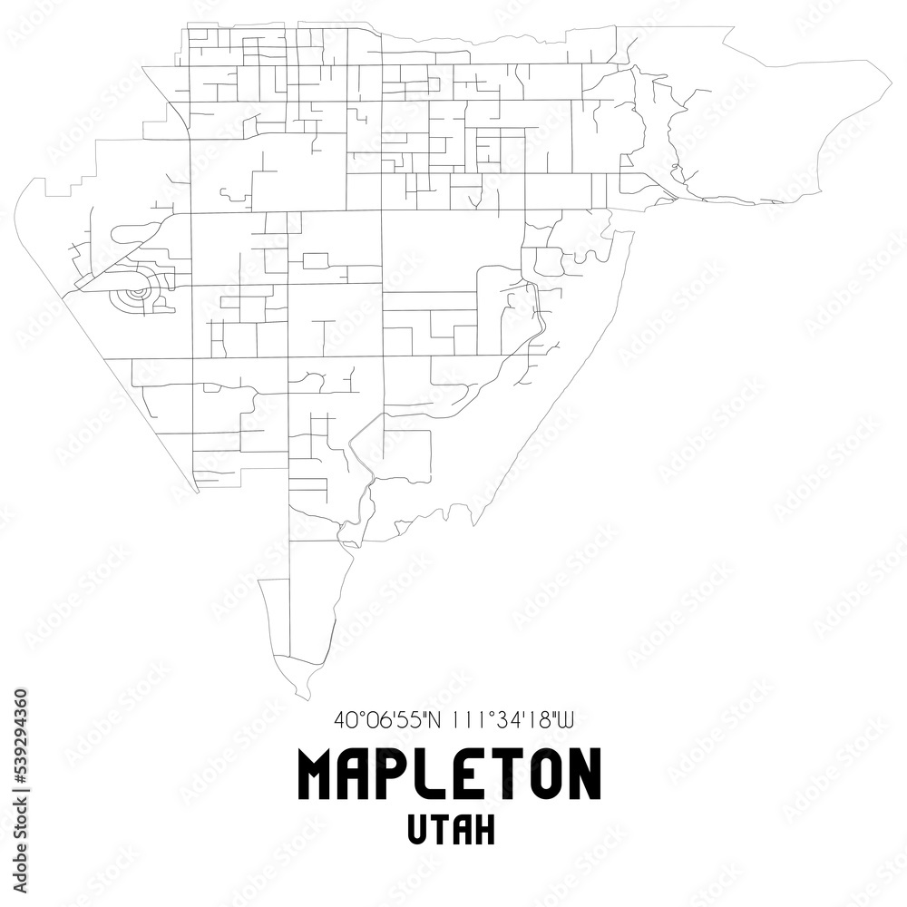 Mapleton Utah. US street map with black and white lines.
