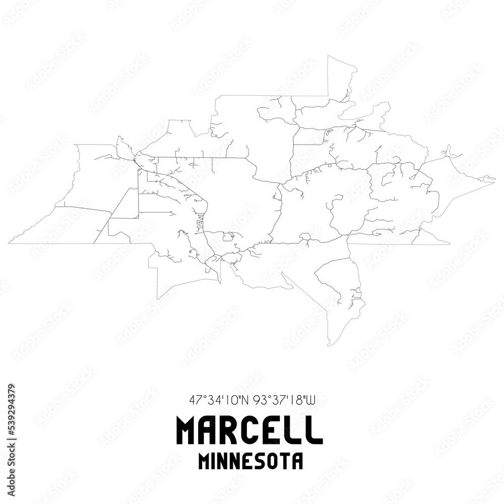 Marcell Minnesota. US street map with black and white lines. Marcell Minnesota. US street map with black and white lines.