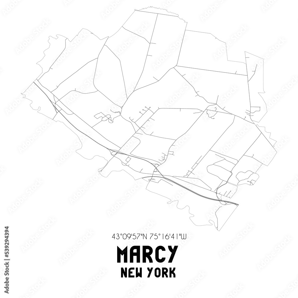 Marcy New York. US street map with black and white lines.