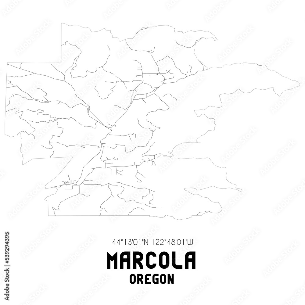 Marcola Oregon. US street map with black and white lines. Stock