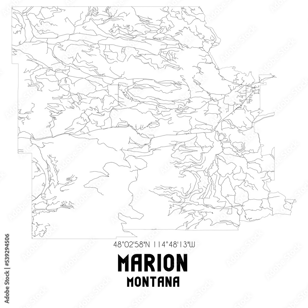 Marion Montana. US street map with black and white lines. Marion Montana. US street map with black and white lines.