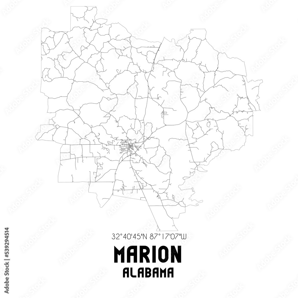 Marion Alabama. US street map with black and white lines. Marion Alabama. US street map with black and white lines.