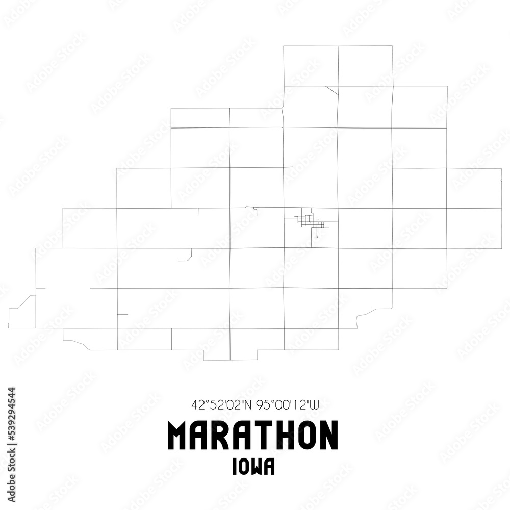 Marathon Iowa. US street map with black and white lines.