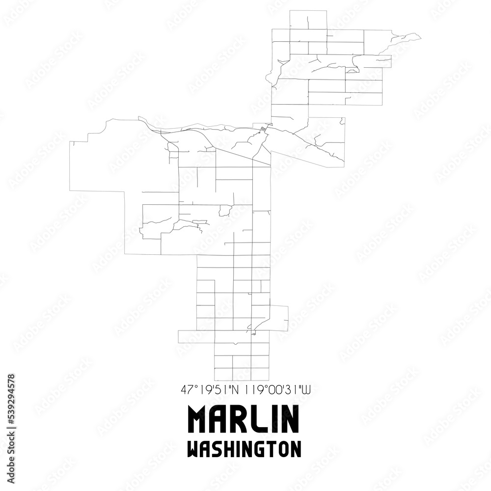 Marlin Washington. US street map with black and white lines. Marlin Washington. US street map with black and white lines.