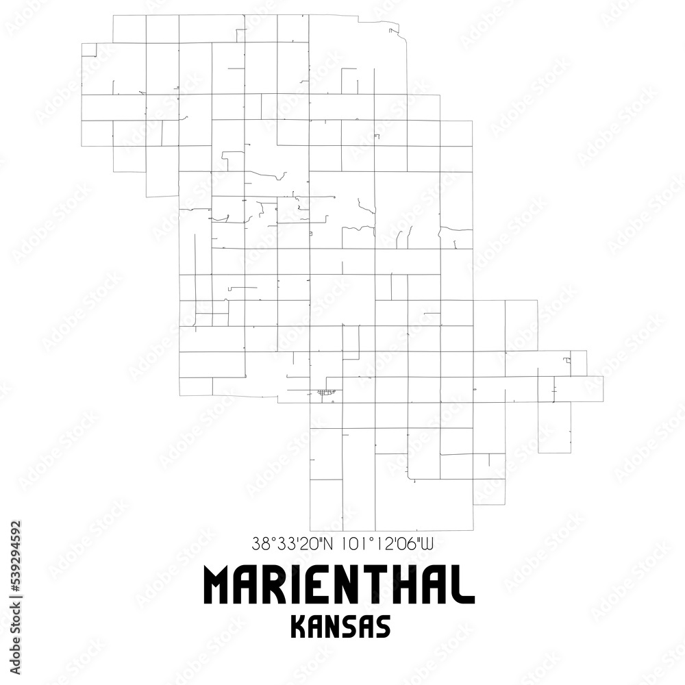 Marienthal Kansas. US street map with black and white lines. Marienthal Kansas. US street map with black and white lines.