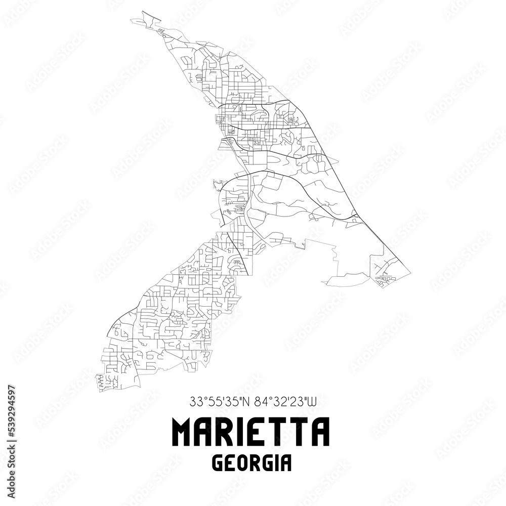 Marietta US street map with black and white lines. Stock