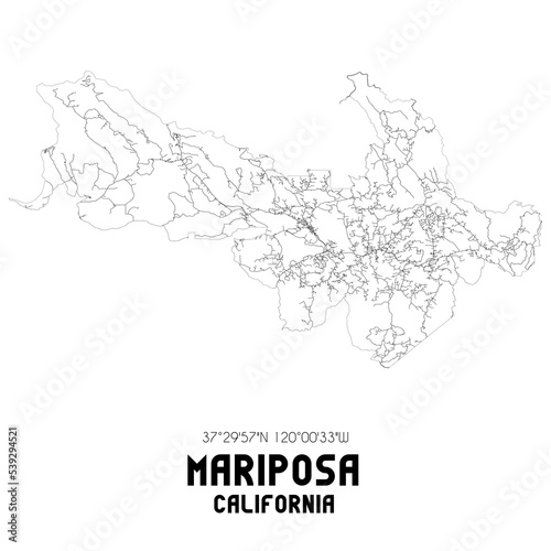 Obraz na płótnie Mariposa California. US street map with black and white lines. w salonie