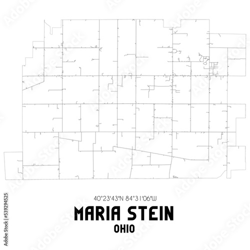 Maria Stein Ohio. US street map with black and white lines.