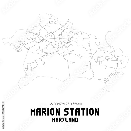 Marion Station Maryland. US street map with black and white lines.