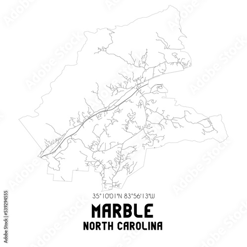 Marble North Carolina. US street map with black and white lines.