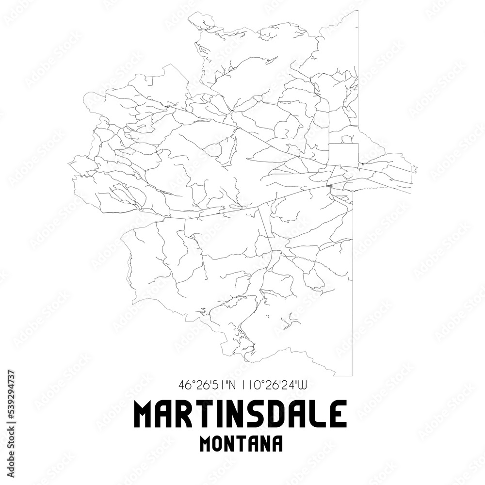 Martinsdale Montana. US street map with black and white lines. Martinsdale Montana. US street map with black and white lines.